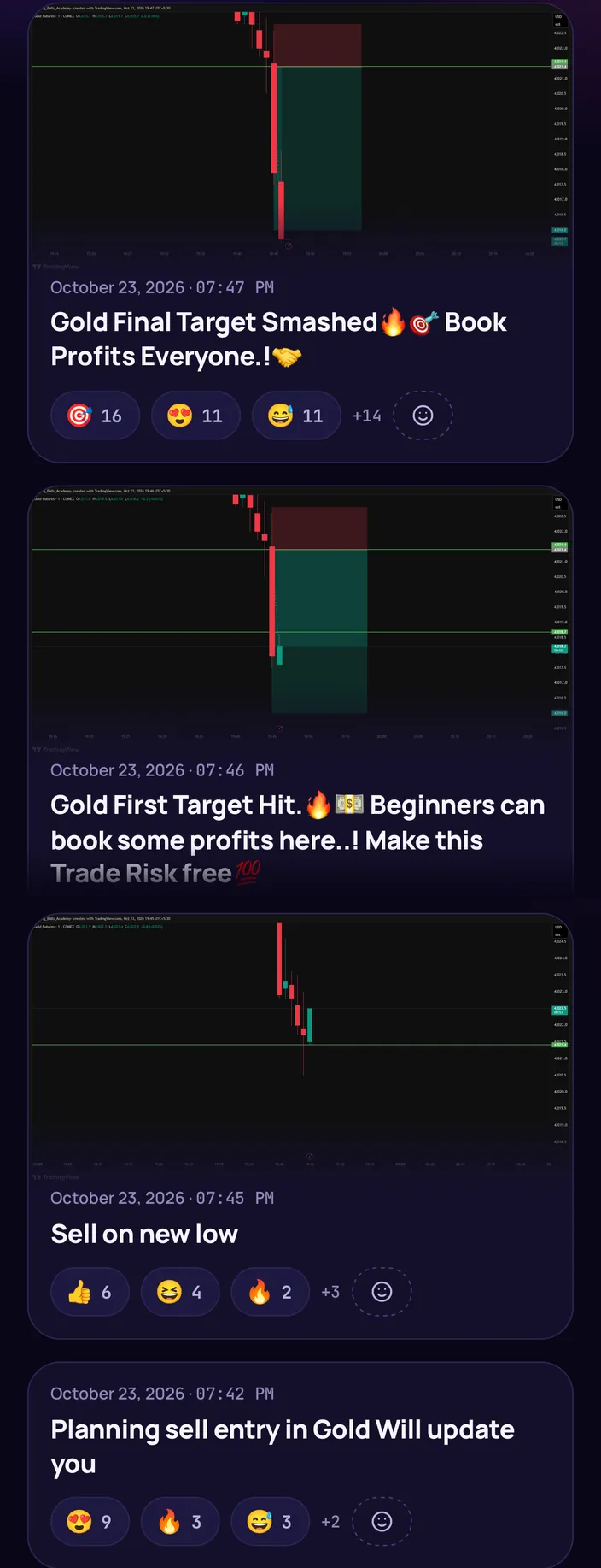 VIP Trades feed in the Market Genius app
